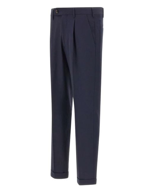 Devore Blue Pleated Front-Button Trousers for men
