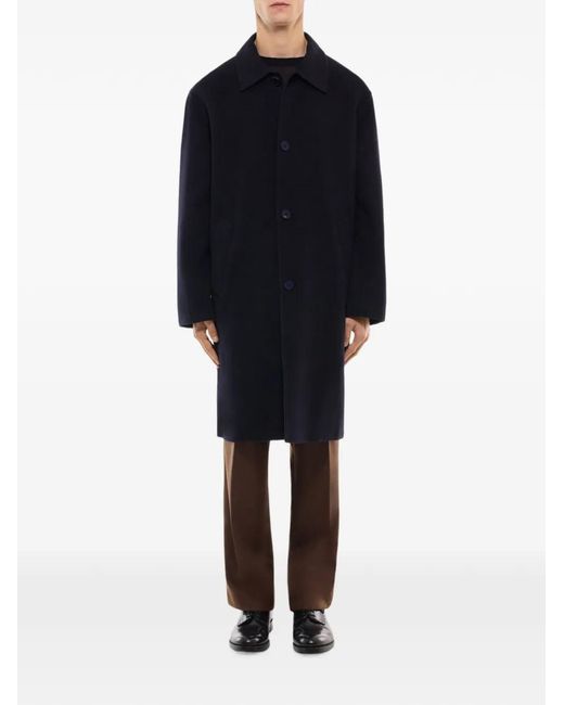 Fursac Blue Button-Up Wool Overcoat for men