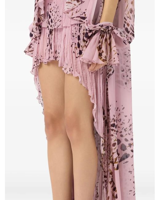 Blumarine Pink Georgette Butterfly-Print Skirt