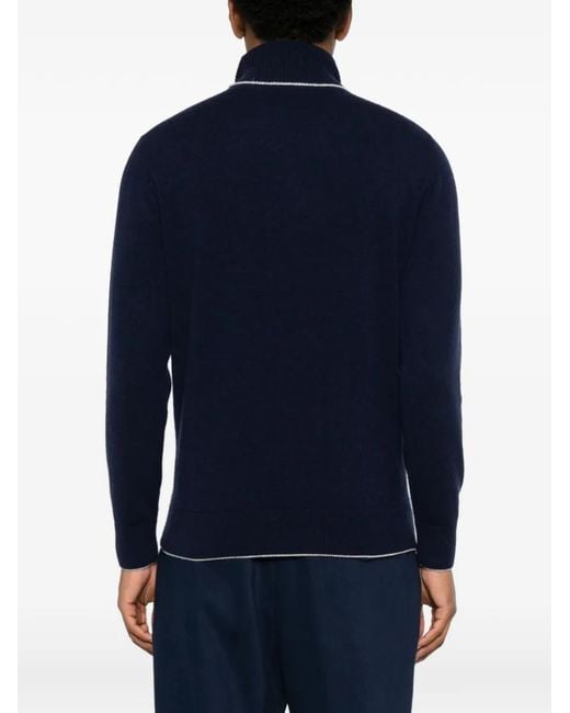 Eleventy Blue Roll-Neck Contrast-Trim Sweater for men