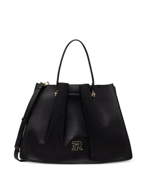 ERMANNO FIRENZE Black Logo-Plaque Pleated Tote Bag