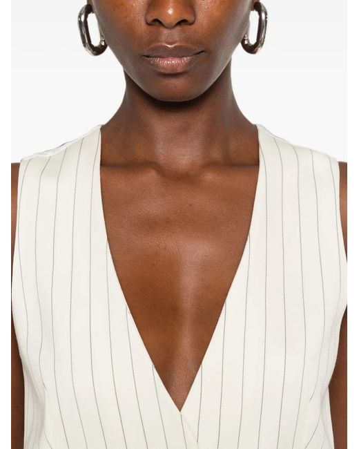 Dondup White Pinstripe-Pattern Cropped Waistcoat