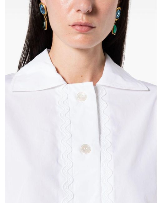 Patou White Cotton Crop Shirt With Wavy Appliqué