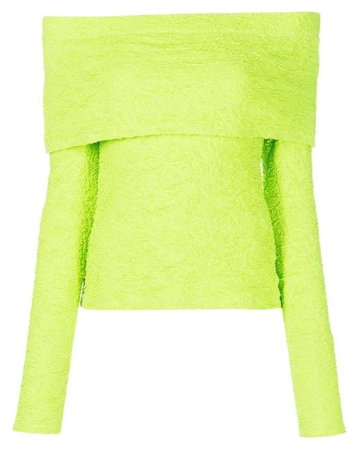 MSGM Green Off-Shoulder Textured Top