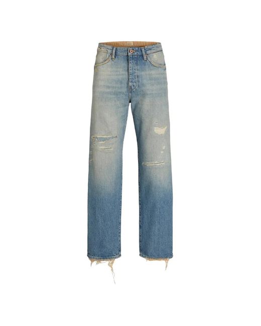 R.D.D. by Jack & Jones Blue Distressed Whiskered Jeans for men
