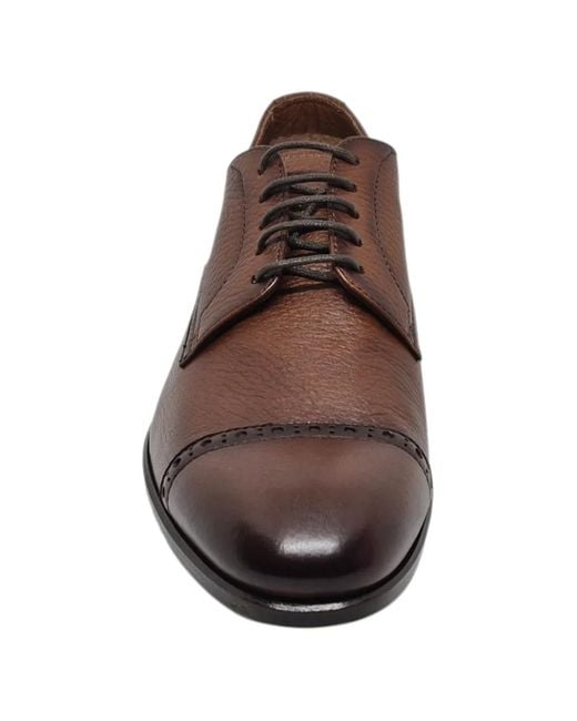 Henderson Brown Textured Cap-Toe Derby Shoes for men