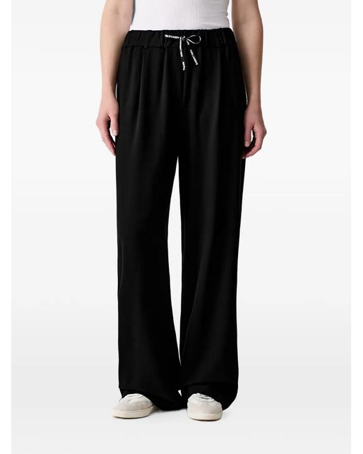 Karl Lagerfeld Black Logo-Drawstring Wide-Leg Trousers