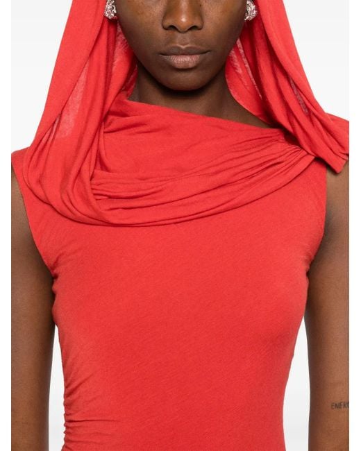 MANURI Red Draped One-Shoulder Dress