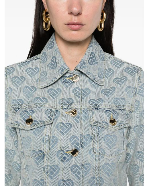 Casablanca Blue Heart Monogram-Jacquard Denim Jacket