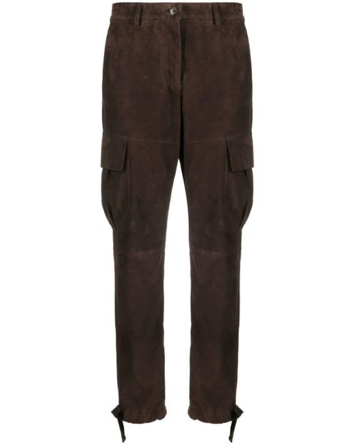 P.A.R.O.S.H. Straight-leg Suede Trousers in het Brown