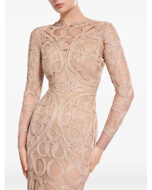 Elie Saab Natural Sequin-Embroidered Maxi Dress