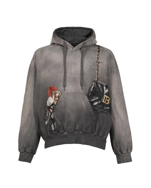 Doublet Gray Faded-Effect Patch-Detail Hoodie for men