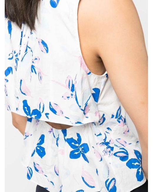Dorothee Schumacher Blue Floral-Print Cut-Out Sleeveless Blouse
