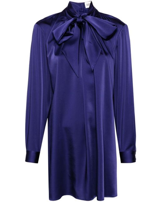 Claudie Pierlot Blue Kleid aus Satin mit Schleifenkragen
