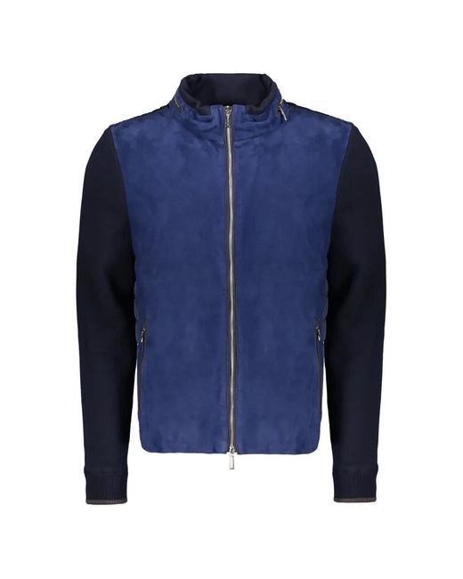Moorer Blue Suede-Panel Quilted Jacket for men