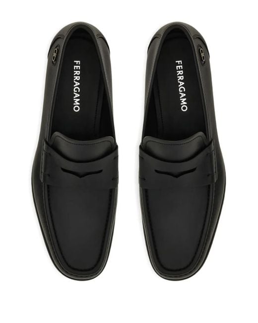 Ferragamo Black Penny Leather Loafers for men