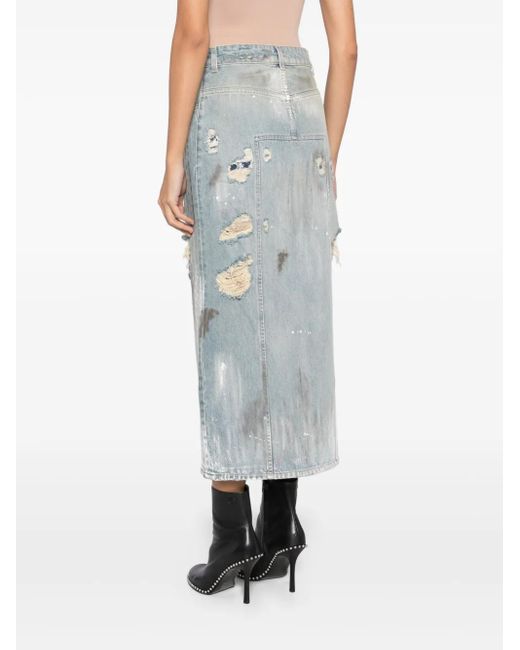 Vetements Blue Distressed-Effect Denim Midi Skirt