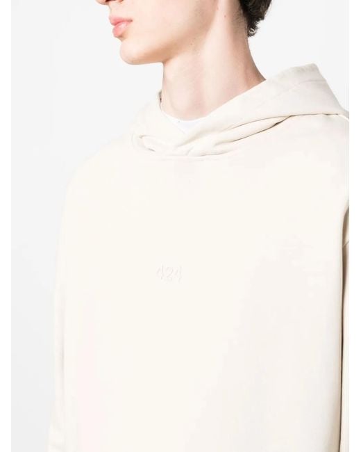 424 White Debossed-Logo Cotton Hoodie for men