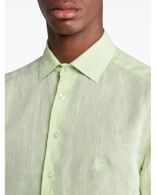 Etro Green Pegaso-Embroidered Shirt for men