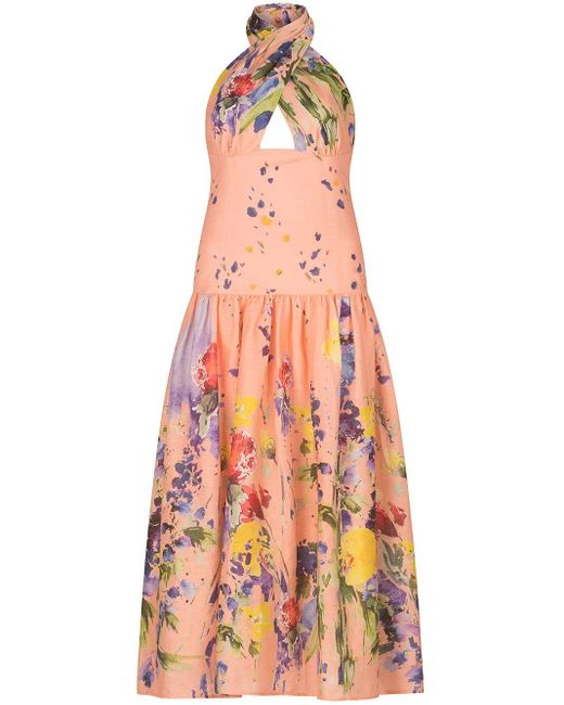Silvia Tcherassi Orange Zaira Floral-pattern Midi Dress