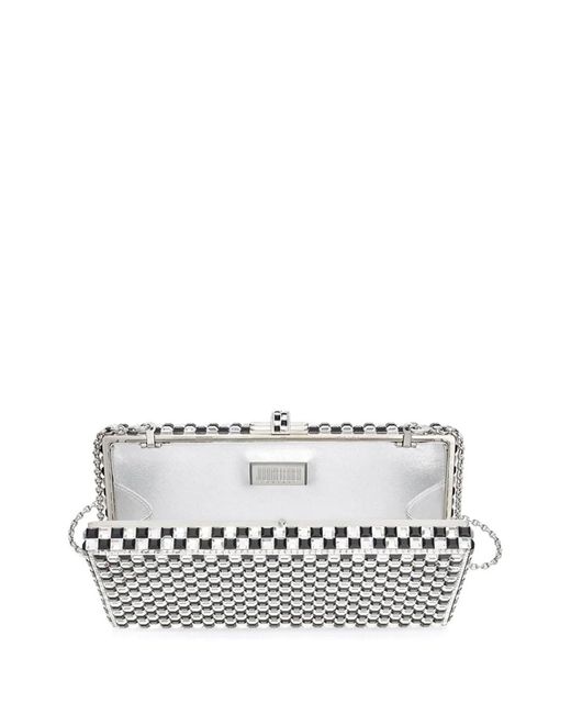 Judith Leiber White Check-Pattern Crystal Clutch Bag