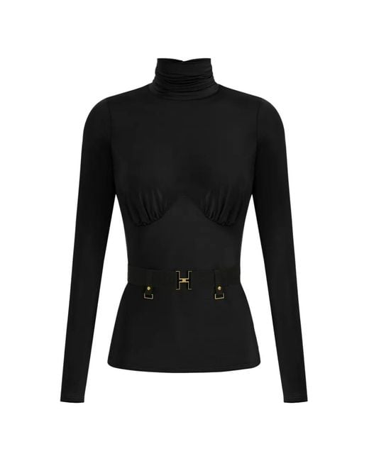 Elisabetta Franchi Black Gathered-Detail Belt Top