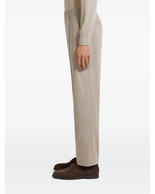 Zegna Gray Elasticated-Waist Wool Trousers for men