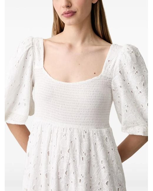 Pedro Del Hierro Madrid White Broderie-Anglaise Smocked Midi Dress