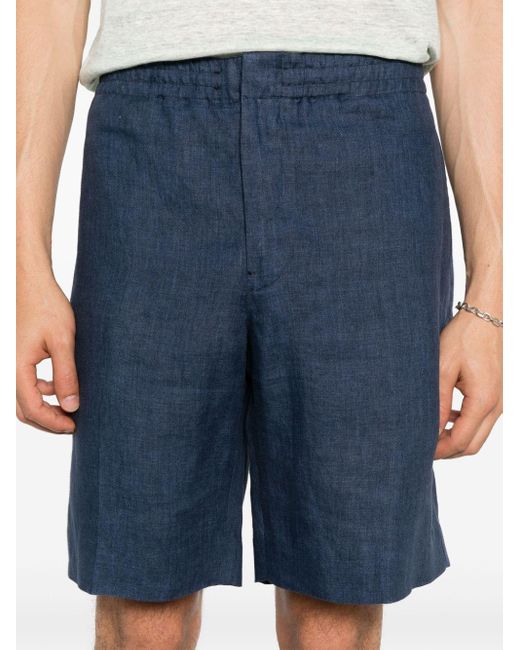 Zegna Blue Linen Straight-Leg Shorts for men