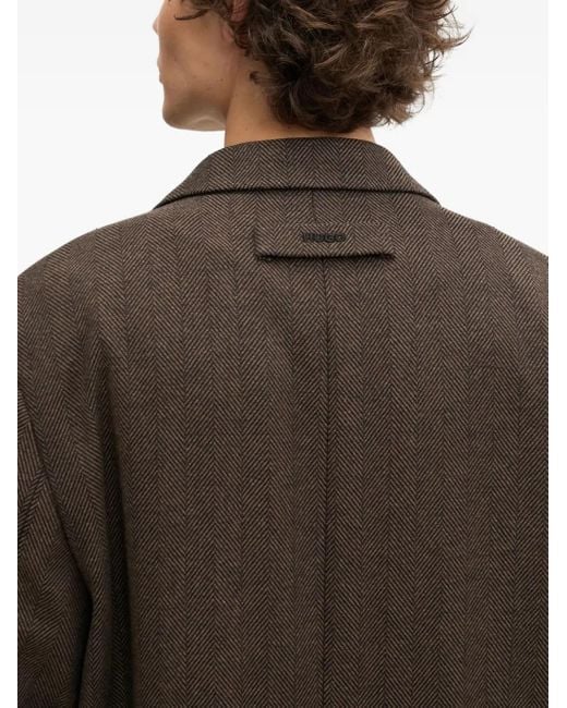 HUGO Brown Herringbone Single-Breasted Coat for men