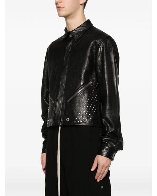 Rick Owens Black Alice Tour Stud-Embellished Leather Jacket for men