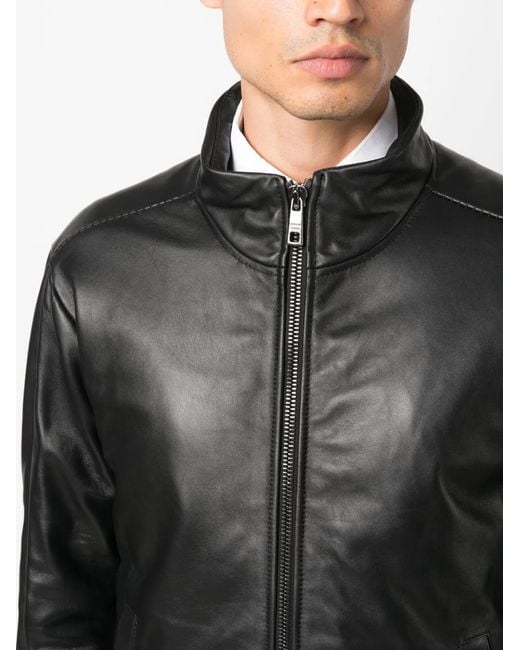 Giorgio Brato Black Zip-Up Leather Jacket for men