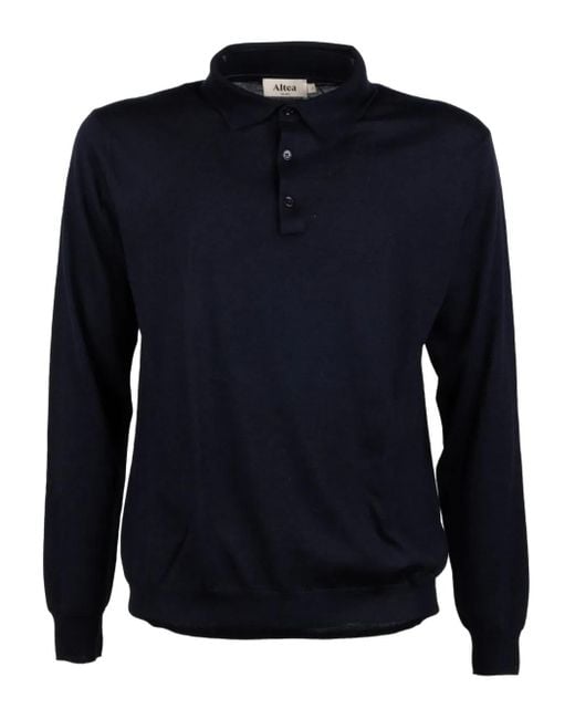 Altea Blue Buttoned Long-Sleeve Polo Shirt for men
