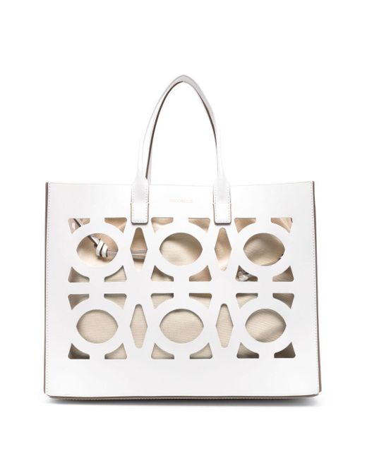 Coccinelle White Monogram Slice Cut-out Tote Bag