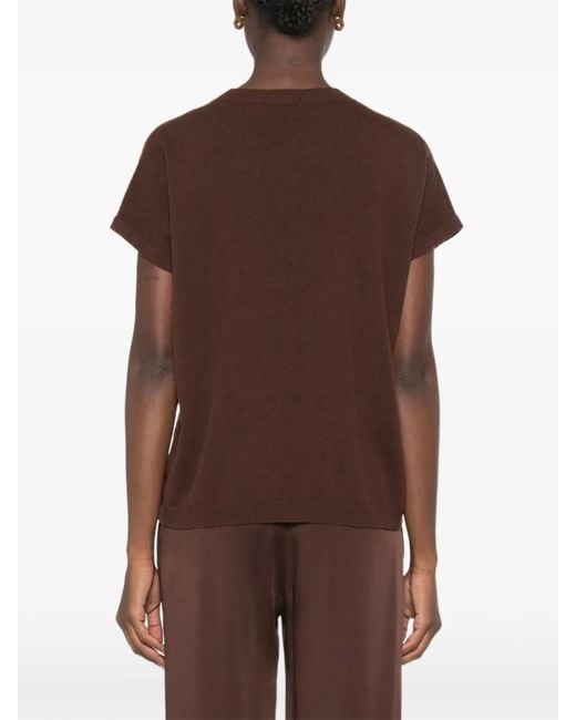 Fabiana Filippi Brown Bead-Embellished Short-Sleeve Sweater