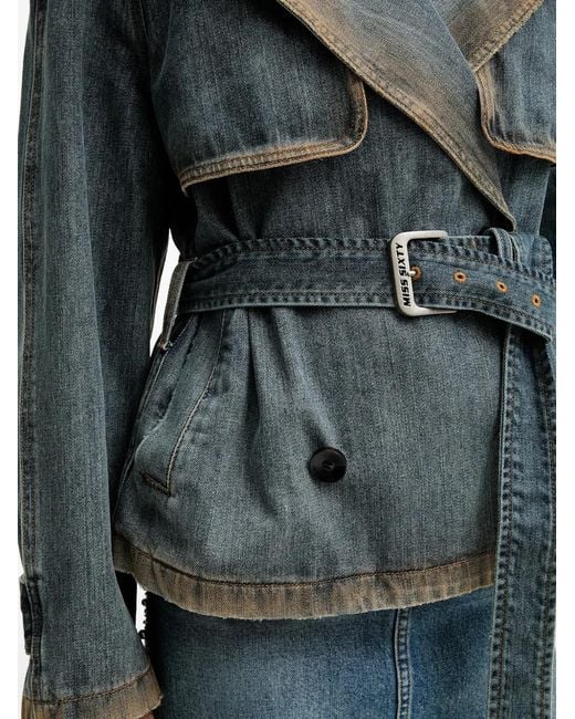 Miss Sixty Gray Belted Double-Breasted Denim Jacket
