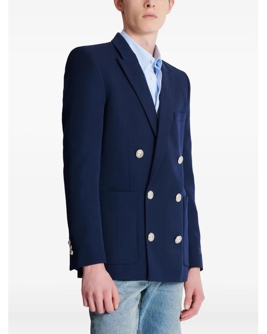 Balmain Blue Grain De Poudre Blazer for men