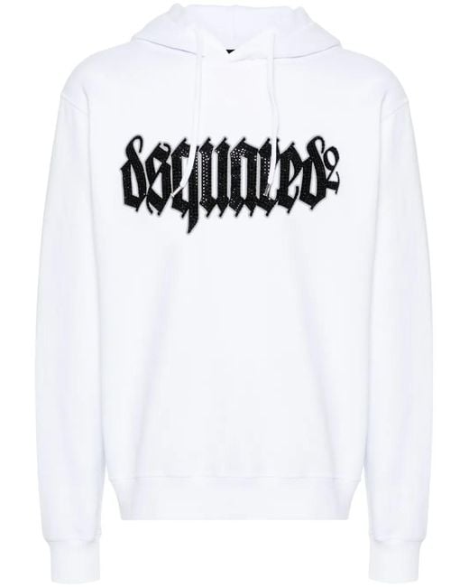 DSquared² White Logo-Appliqué Cotton Hoodie for men