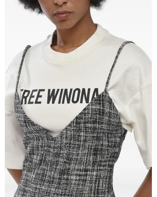 Off-White c/o Virgil Abloh Gray Tweed-Effect Layered-Design Midi Dress