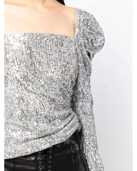 Jonathan Simkhai Gray Allura Hammered Sequin-Embellished Blouse
