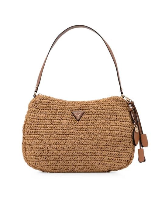 Guess Brown Ofelia Woven Logo-Plaque Shoulder Bag