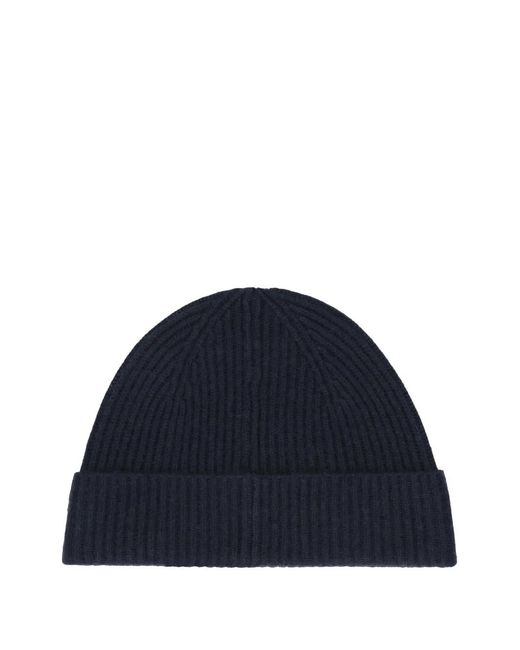 Boss Blue Ribbed Beanie Hat for men