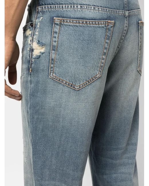 PT Torino Blue Whiskering-Effect Straight-Leg Jeans for men