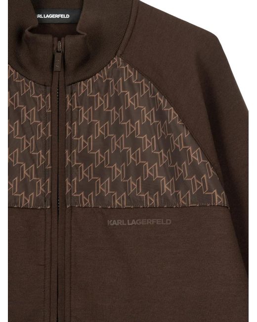 Karl Lagerfeld Brown Logo-Pattern Zip-Up Jacket for men
