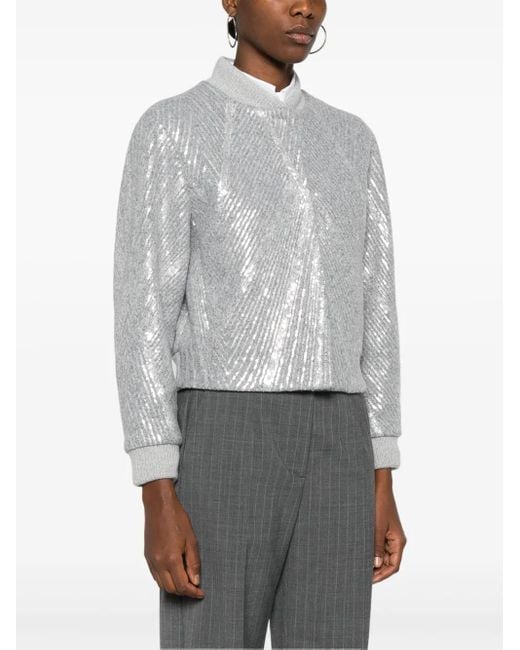 Peserico Gray Sequin-Embellished Bomber Jacket