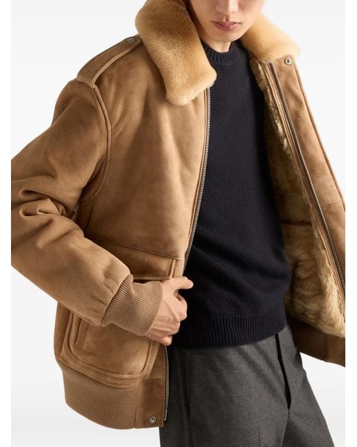 Prada Natural Suede And Shearling Bomber Jacket for men