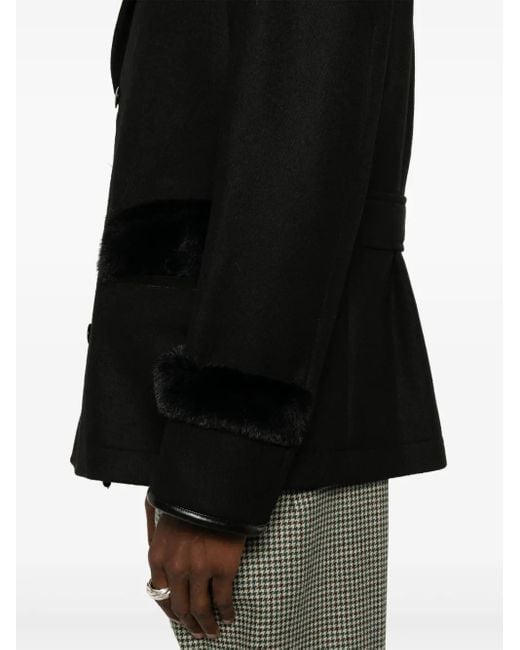Random Identities Black Double-Breasted Wool-Blend Faux-Fur Jacket for men