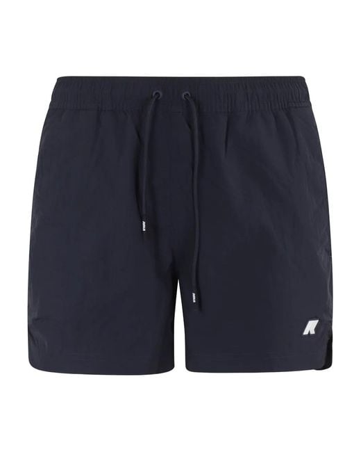 K-Way Blue Logo-Patch Swim Shorts for men