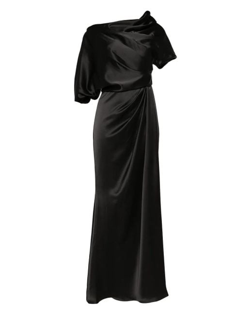 Amsale Black Satin Off-Shoulder Gown