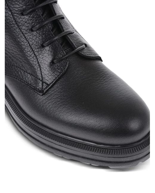 Woolrich Black Bottines En Cuir Martelé À Lacets